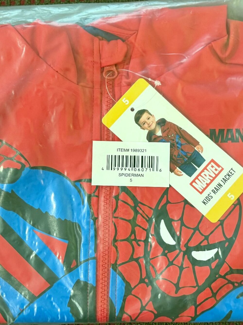 Marvel Spiderman Boys Rain Jacket Size 6 Hooded Waterproof Coat NWT - Picture 8 of 9